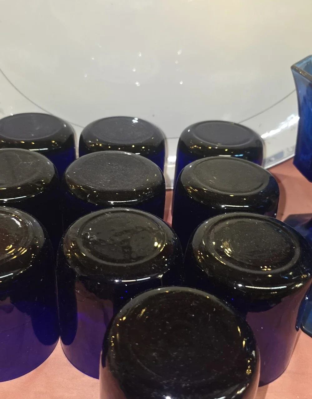 Vintage Cobalt Blue Flat Bottom Drinking Glasses Approx 10 Ounce 3 In Lip (5)